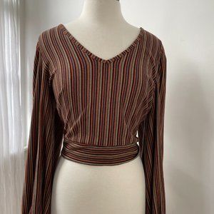 Free People Striped Tie In Back Blouse Size L